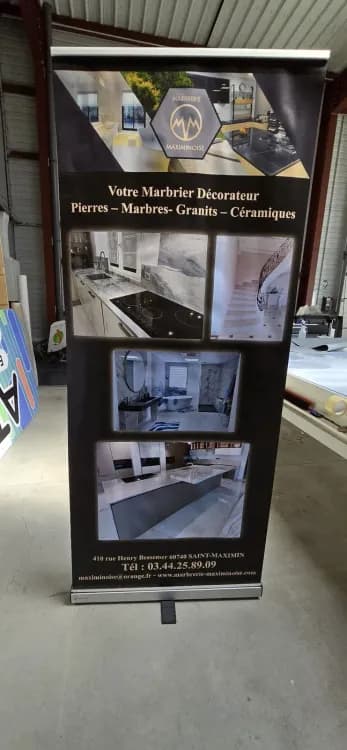 Roll-up 850x2000mm Marbrerie Maximinoise pour salon professionnel